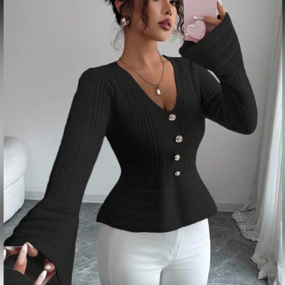 Pink Ribbed Button-Up Sweater - Picture 11 of 15